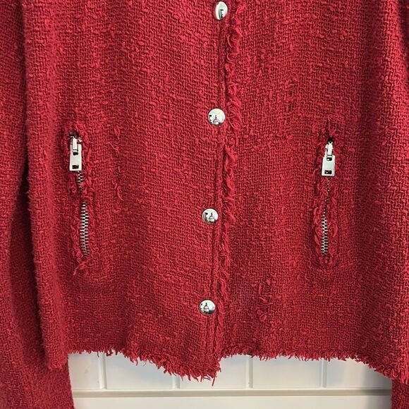 Iro Agnette Red Boucle Cotton Jacket Size 38 US 6 - Picture 7 of 11